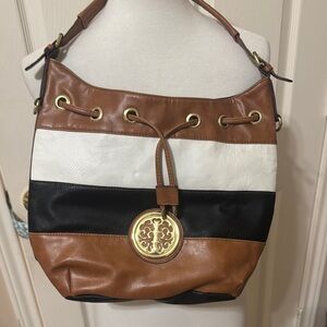 Free with purchase -Stylish Brown, Black, and White Shoulder Bag